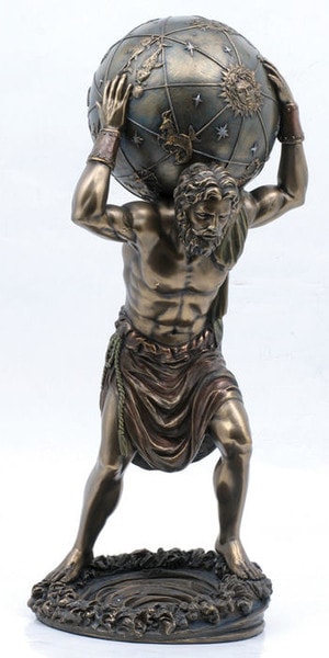 Atlas sculpture with earth bronze statue